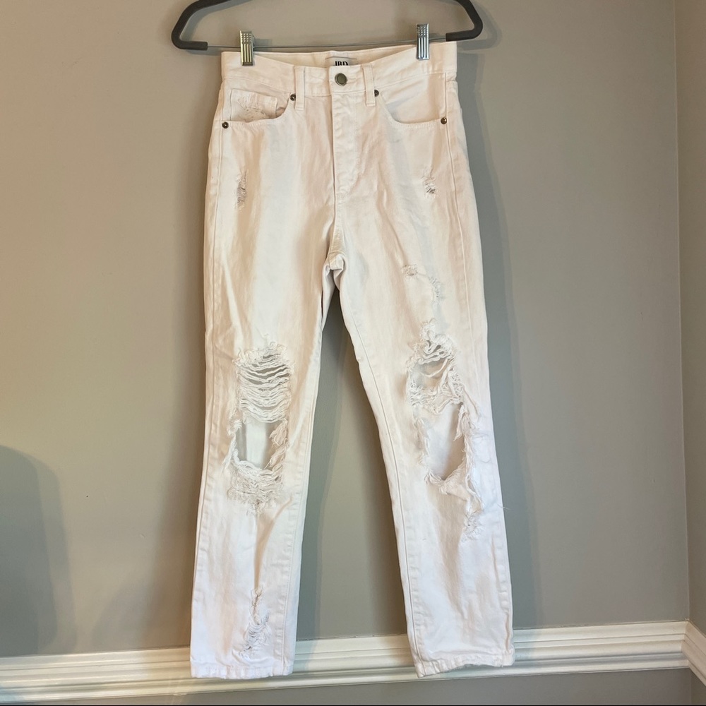 JBD Ripped White Straight Leg Jeans